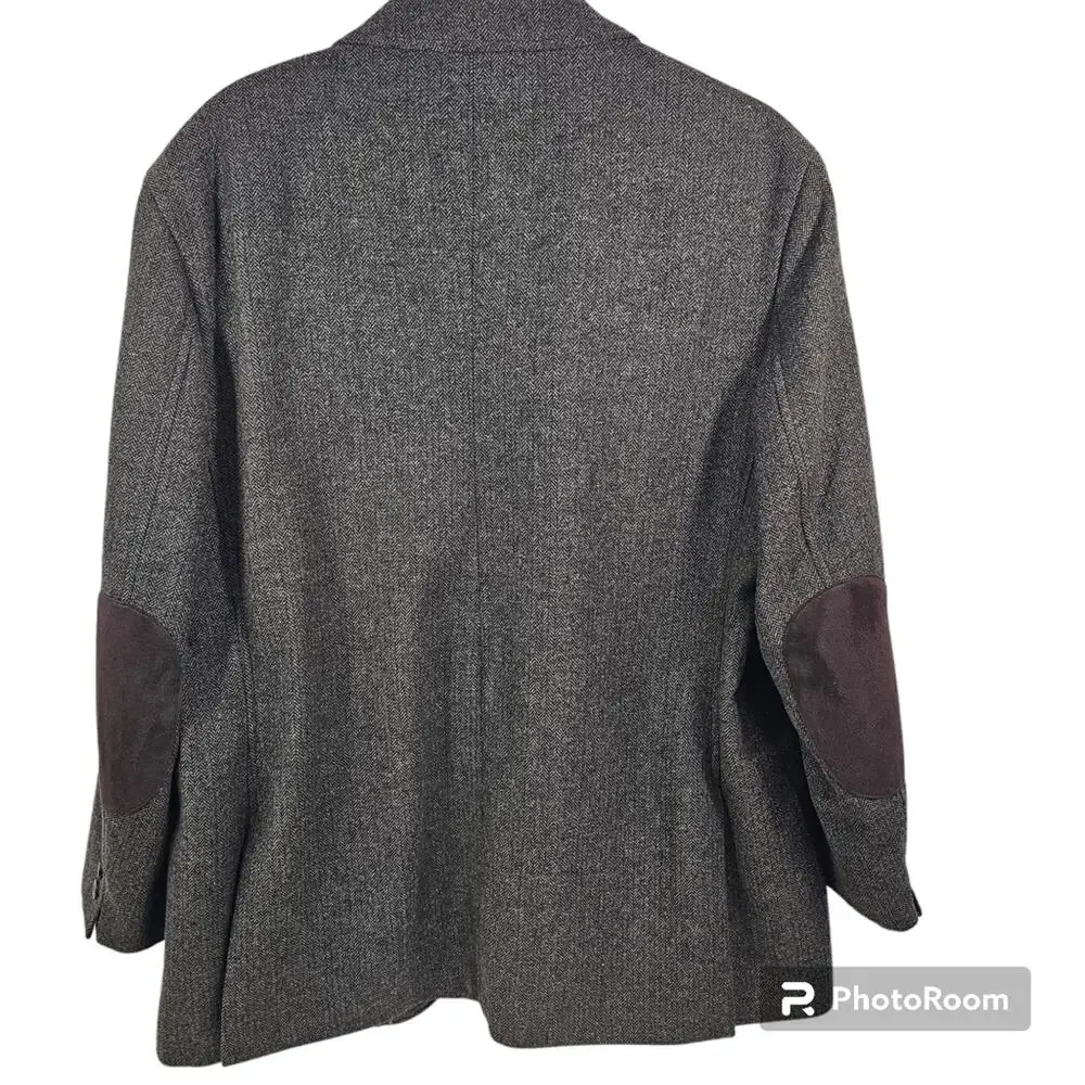 Black Brown 1826 Brown Herringbone Wool Blend Men's Blazer Size XL